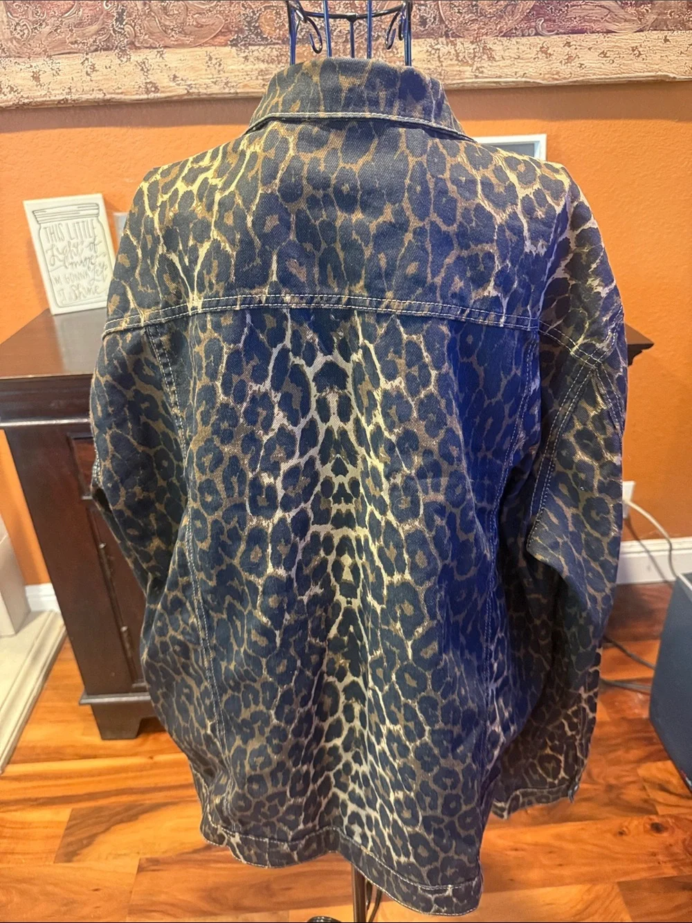 XXL Plus Size Leopard Print Denim Jacket